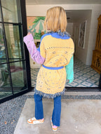 CHASING DAYDREAMS PAISLEY CONTRAST FRINGE TRIM CARDIGAN