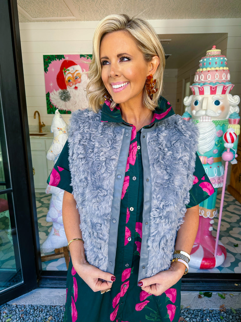 JACQUELINA TEDDY FUR VEST - GREY