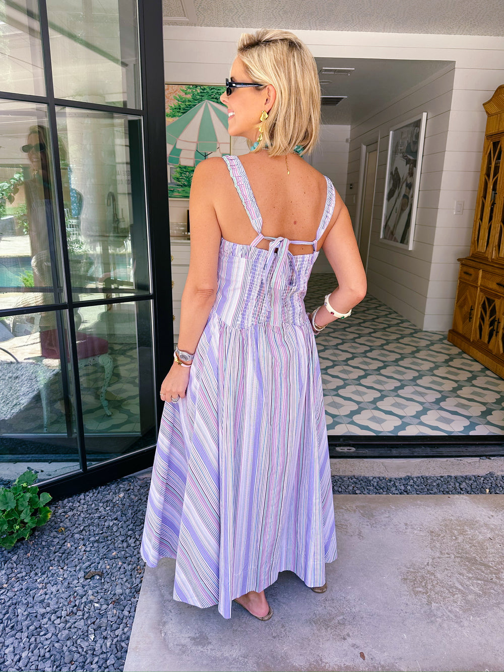 SPECTRUM OF STRIPES BASQUE WAIST DRESS