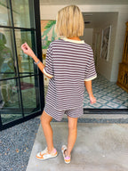 EASY GOING STRIPE SHORTS SET - BROWN