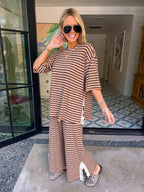EFFORTLESSLY CUTE LACE TRIM STRIPE PANT SET