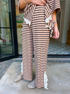 EFFORTLESSLY CUTE LACE TRIM STRIPE PANT SET