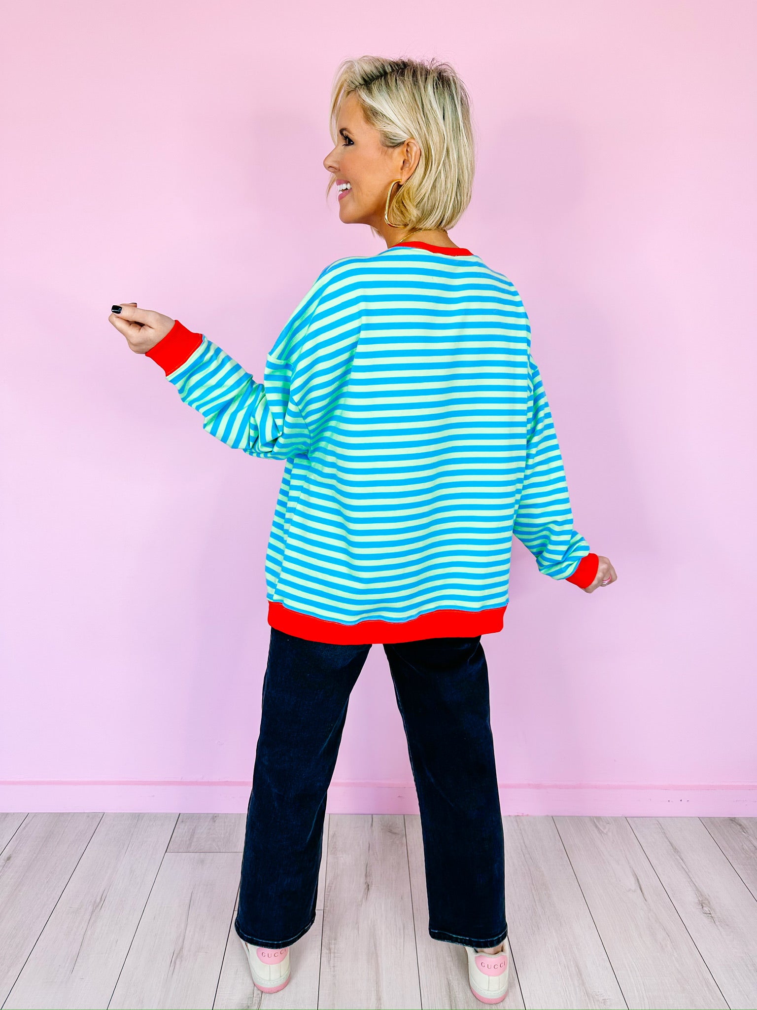 MINT TO BE STRIPE LONG SLEEVE TOP - BLUE