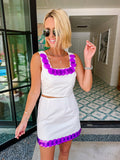 SEQUIN SOIREE SKIRT SET - WHITE/PURPLE
