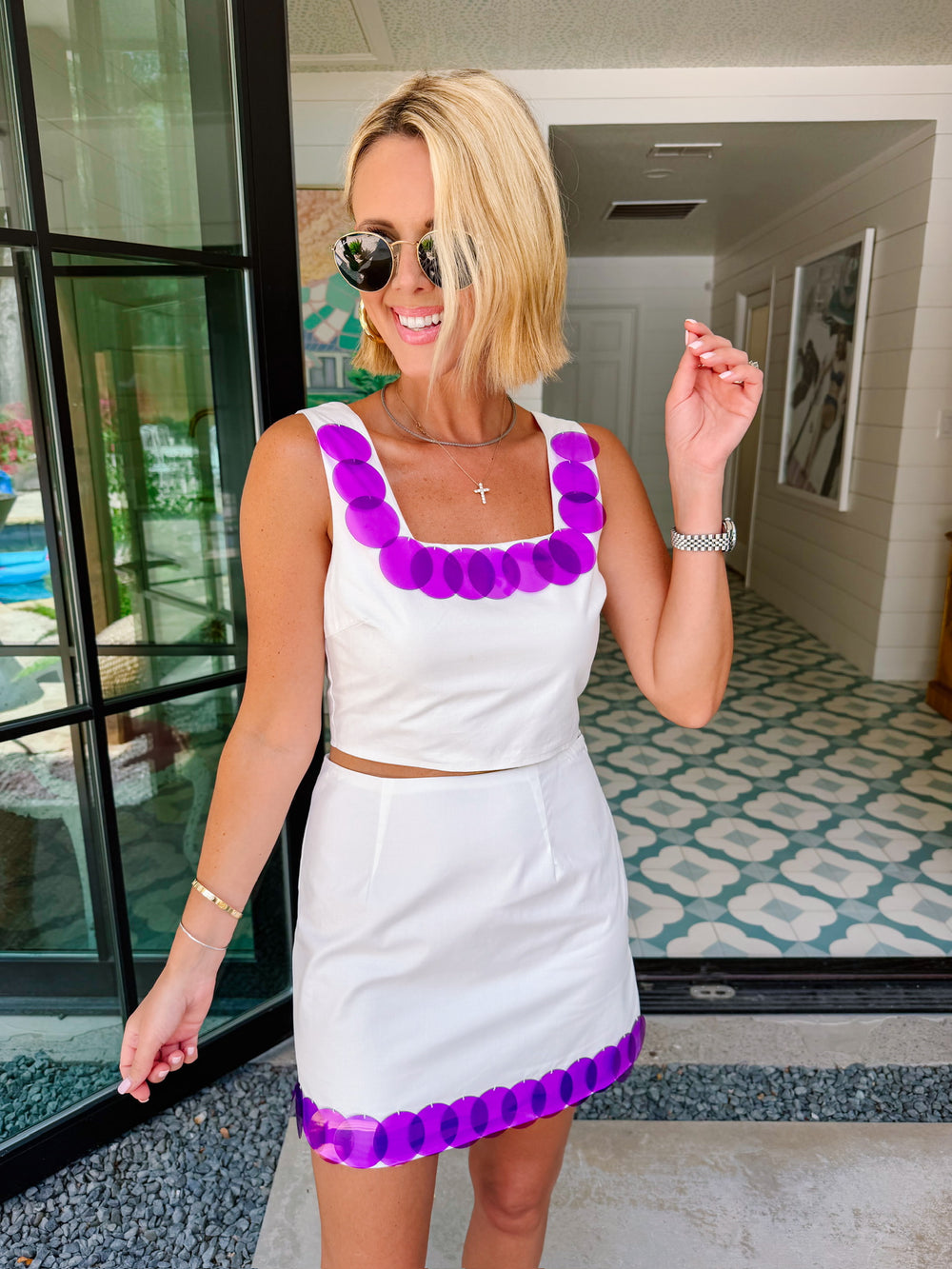 SEQUIN SOIREE SKIRT SET - WHITE/PURPLE