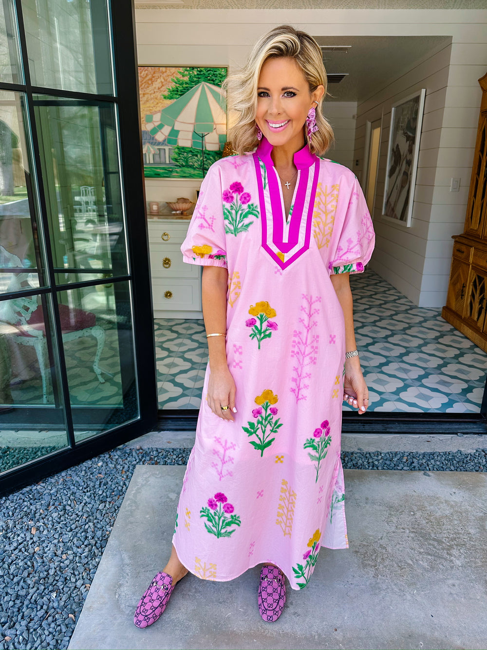 THE BLUSH BOTANICAL MIDI DRESS - PINK