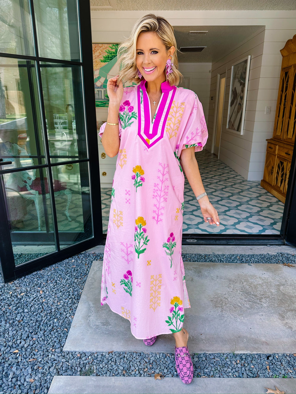 THE BLUSH BOTANICAL MIDI DRESS - PINK