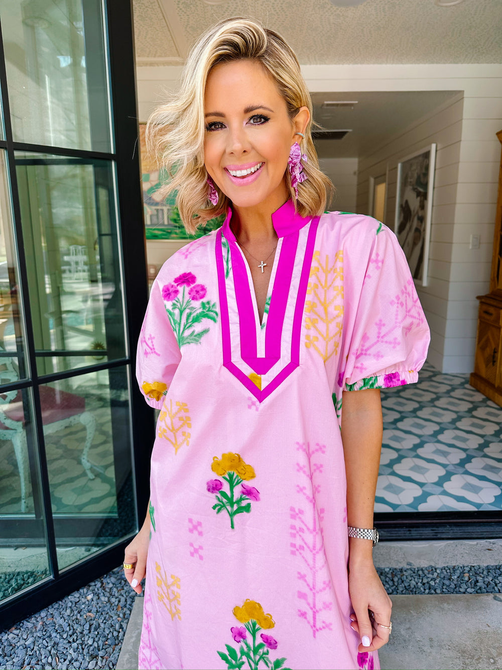 THE BLUSH BOTANICAL MIDI DRESS - PINK