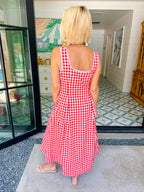 THE AUDREY GINGHAM MIDI DRESS - RED/PINK