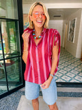 LEAD THE WAY CINCH SHOULDER BUTTON UP TOP - RED/PINK