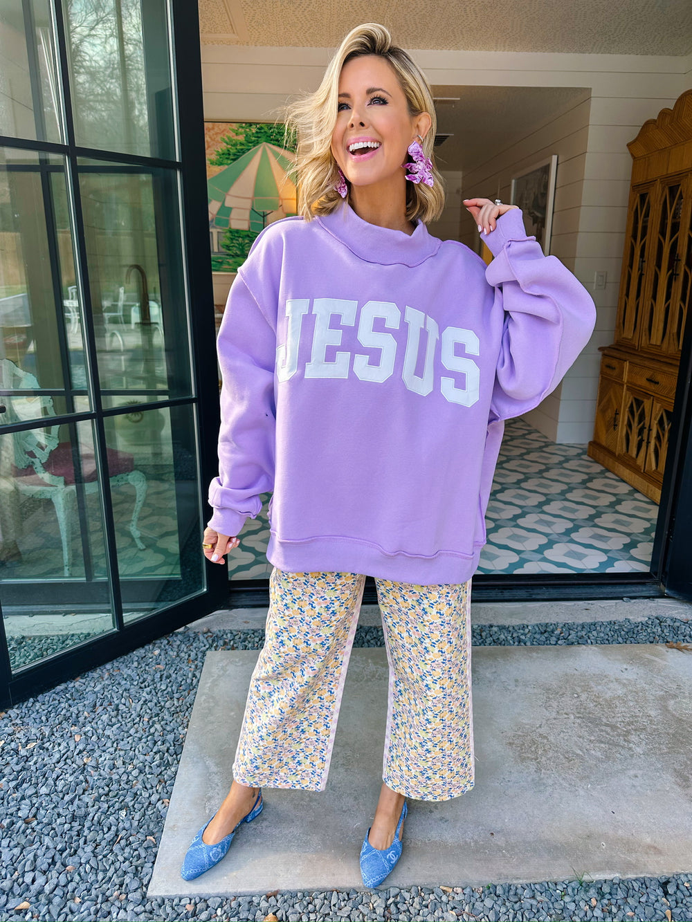 JESUS MOCK NECK SWEATSHIRT - LAVENDER