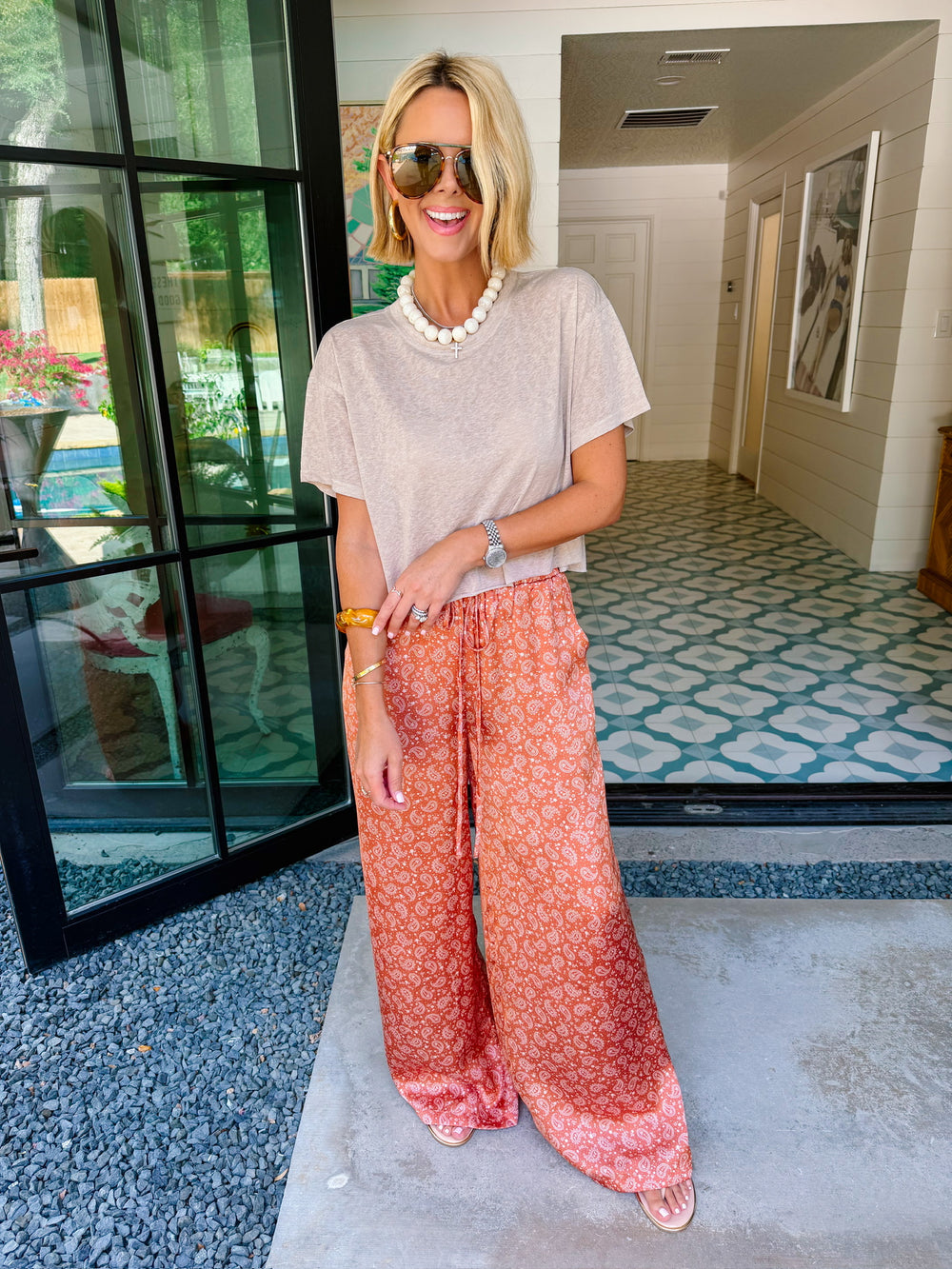 IZABEL PAISLEY WIDE LEG PANT - ORANGE