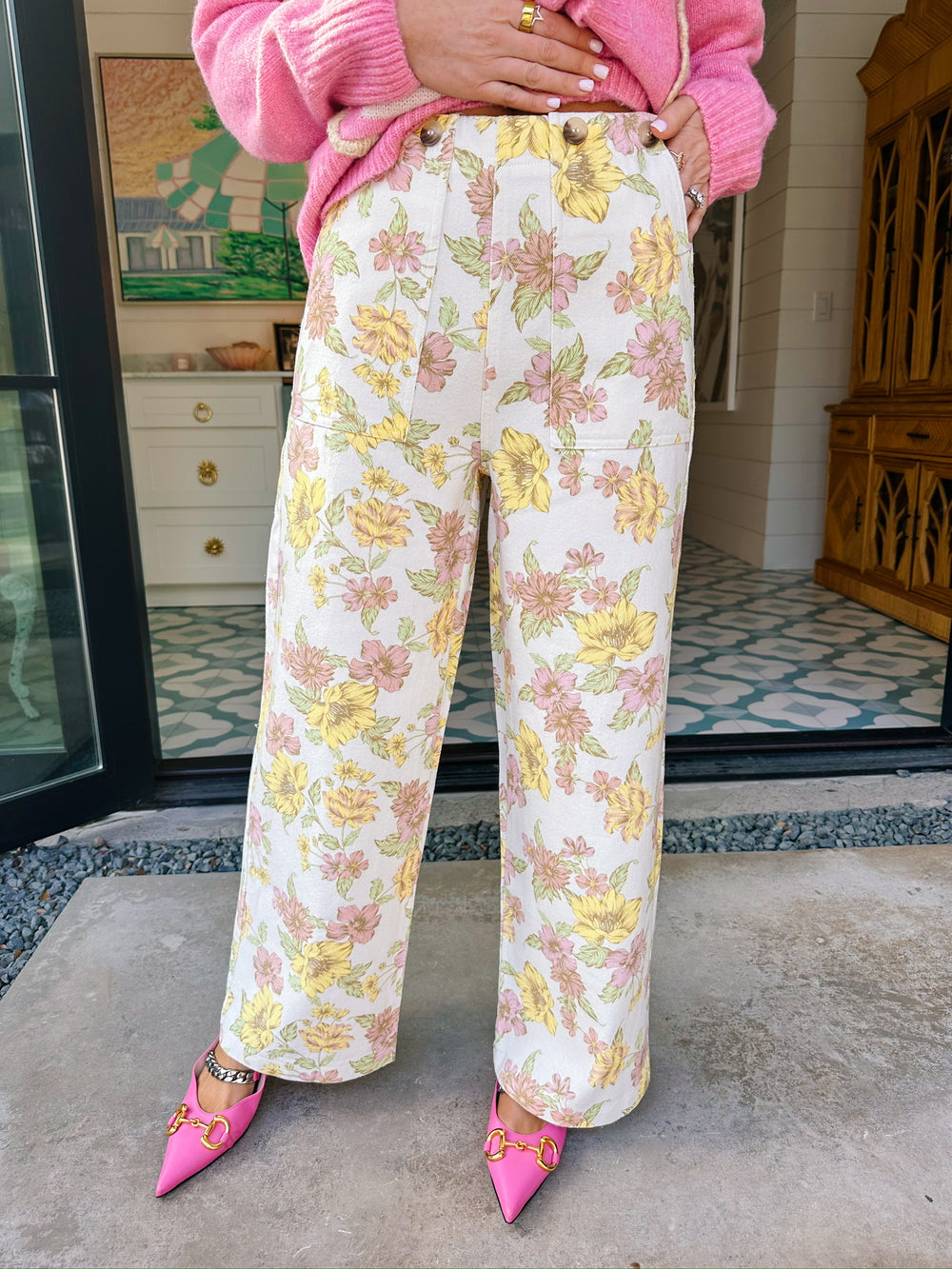FRANCESCA FLORAL JEANS - YELLOW/PINK