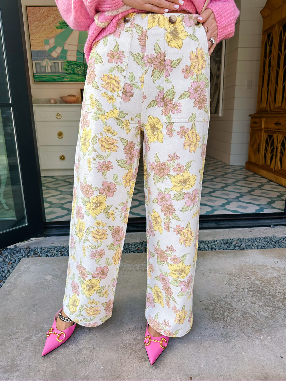 FRANCESCA FLORAL JEANS - YELLOW/PINK