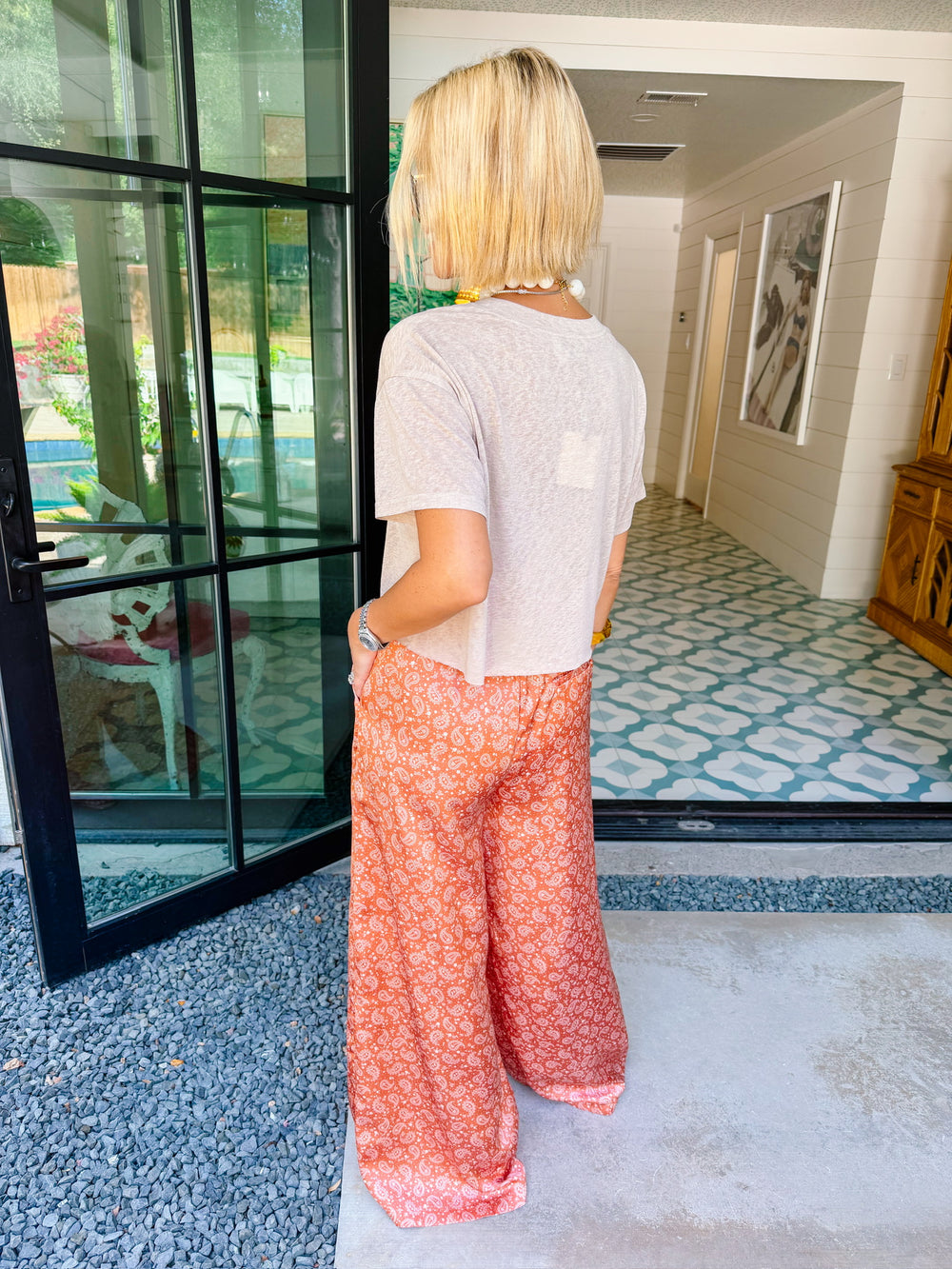 IZABEL PAISLEY WIDE LEG PANT - ORANGE