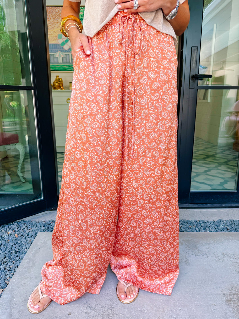 IZABEL PAISLEY WIDE LEG PANT - ORANGE