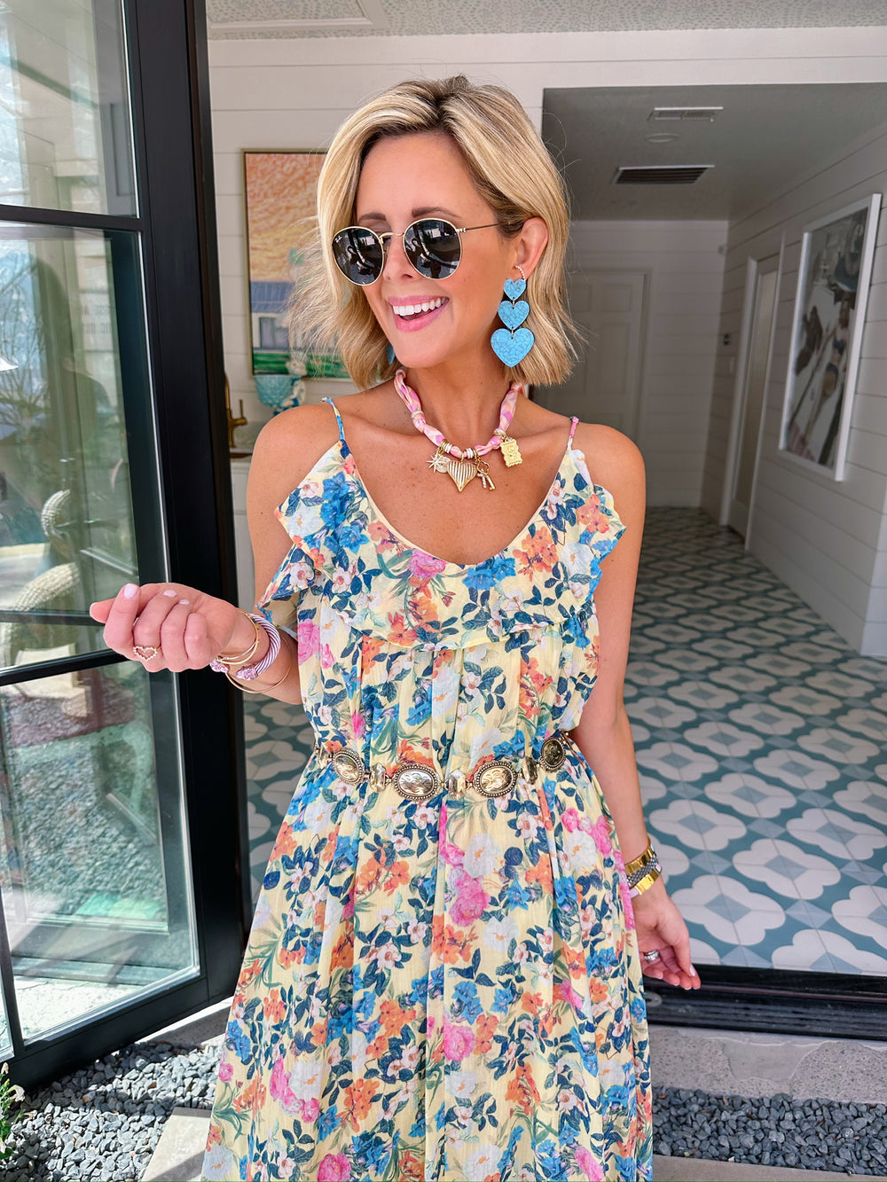 GARDEN MUSE FLORAL RUFFLE MIDI DRESS