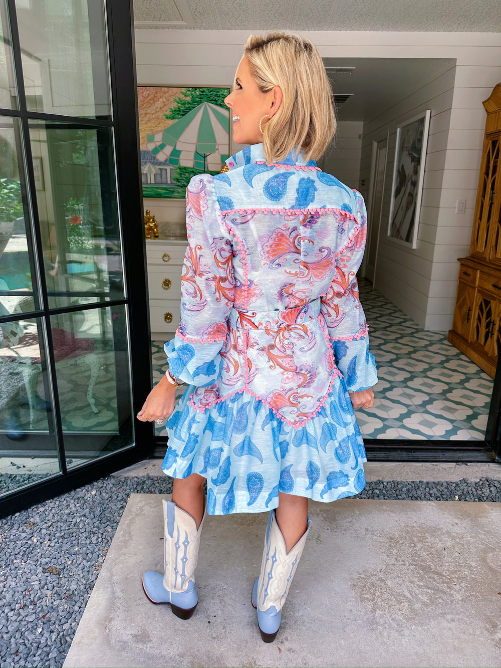 ALEXANDRA WHIMSICAL PAISLEY DRESS - BLUE