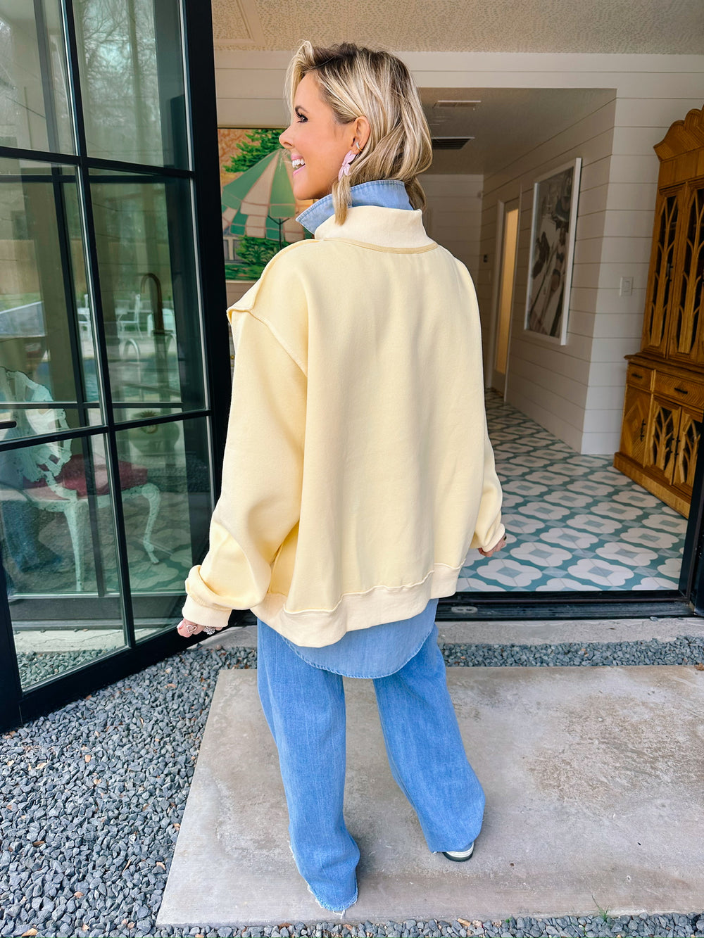 DILLY DALLY MOCK NECK SWEATSHIRT - YELLOW