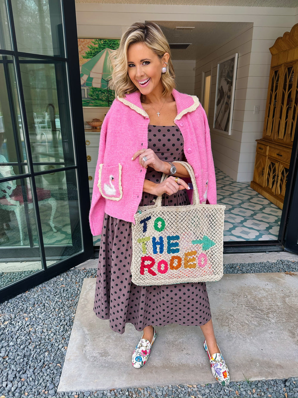 SWEETHEART SWAN POCKET CARDIGAN - PINK