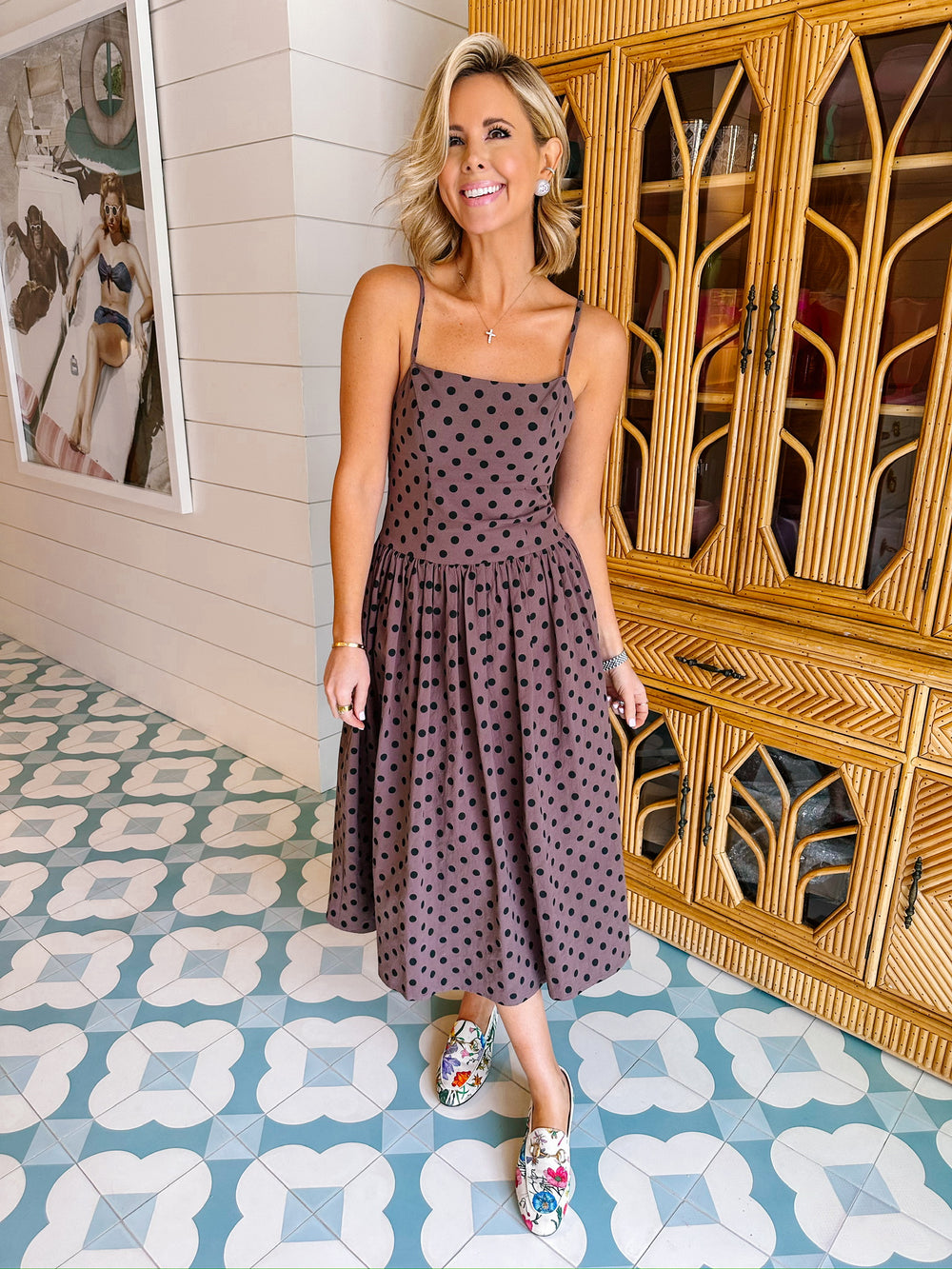 DOT A LOT ABOUT YOU MIDI DRESS - BROWN