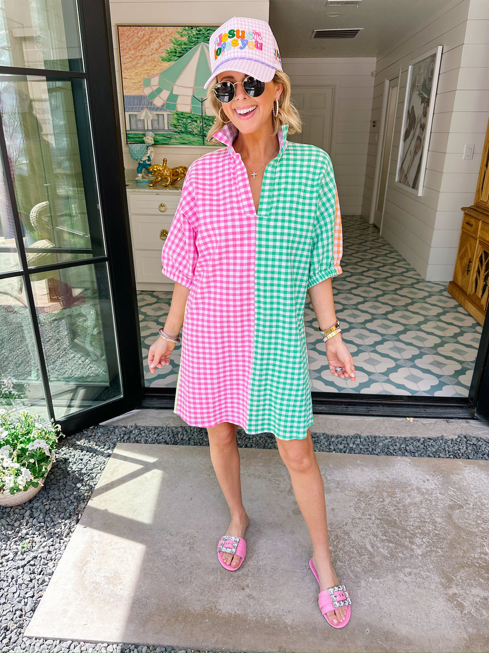 CHARLOTTE GINGHAM COLORBLOCK DRESS