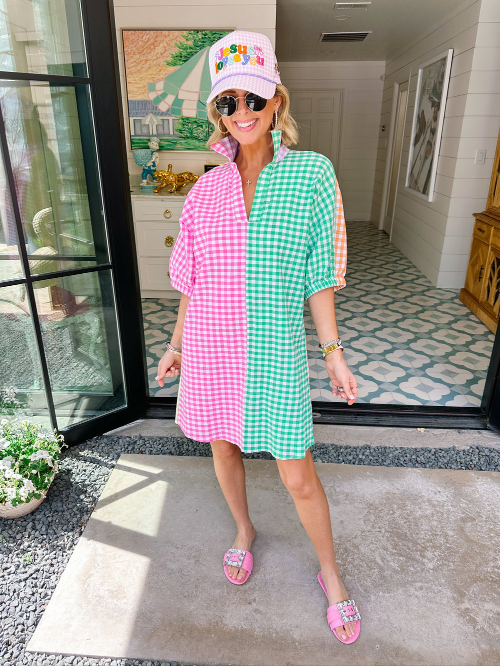 CHARLOTTE GINGHAM COLORBLOCK DRESS