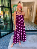 A LOVELY THOUGHT POLKA DOT MIDI DRESS - PLUM/PINK