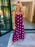 A LOVELY THOUGHT POLKA DOT MIDI DRESS - PLUM/PINK