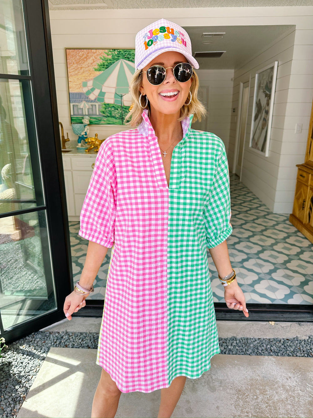CHARLOTTE GINGHAM COLORBLOCK DRESS