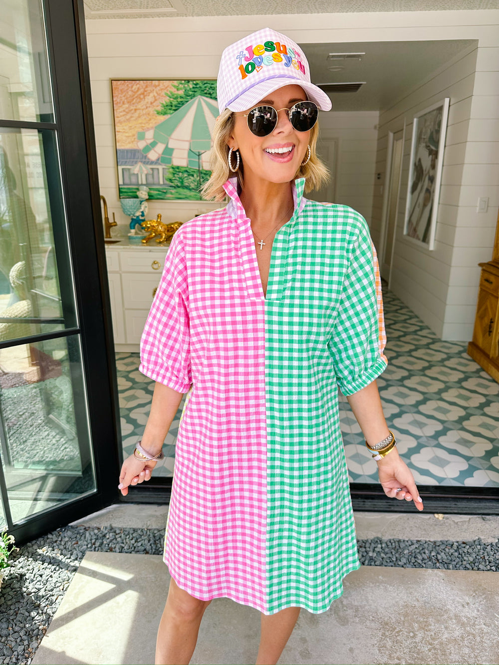 CHARLOTTE GINGHAM COLORBLOCK DRESS