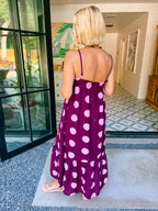 A LOVELY THOUGHT POLKA DOT MIDI DRESS - PLUM/PINK