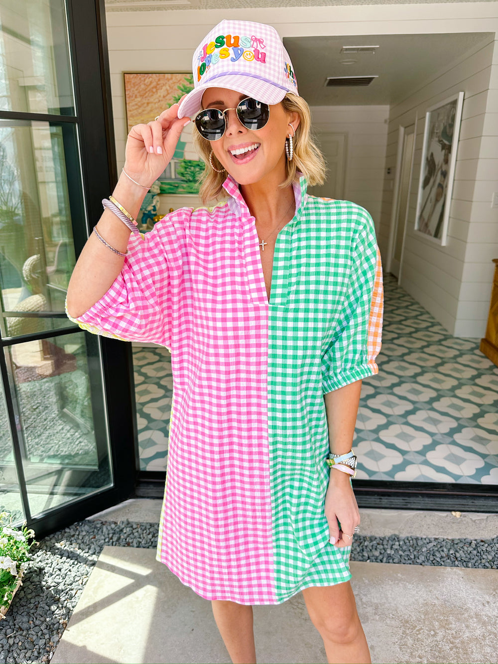 CHARLOTTE GINGHAM COLORBLOCK DRESS