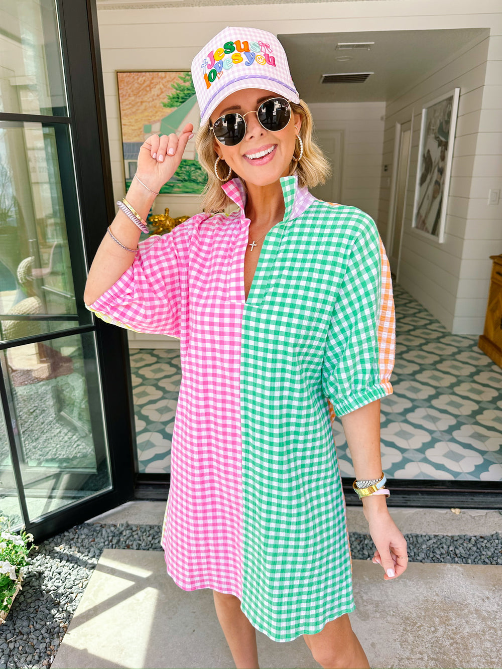 CHARLOTTE GINGHAM COLORBLOCK DRESS