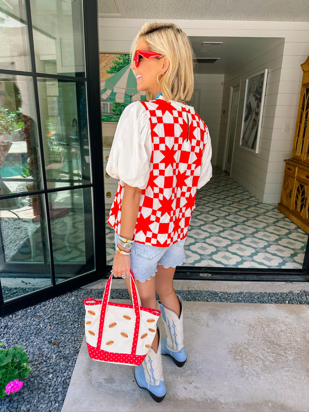 QUINN QUILTED PUFF SLEEVE TOP - RED