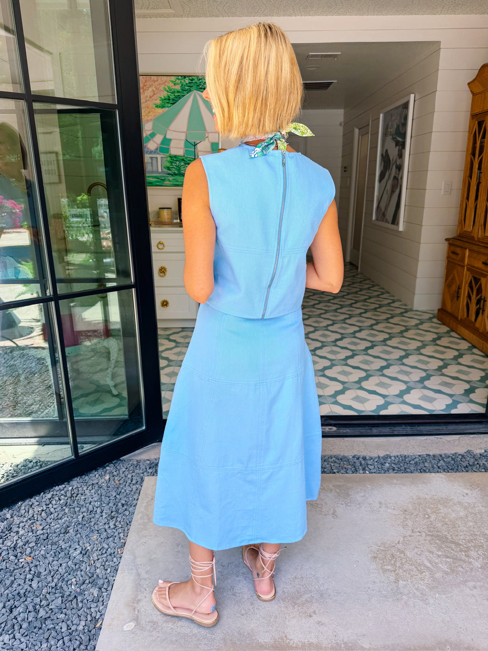 WEEKEND GETAWAY ZIPPER MIDI SKIRT SET - BLUE