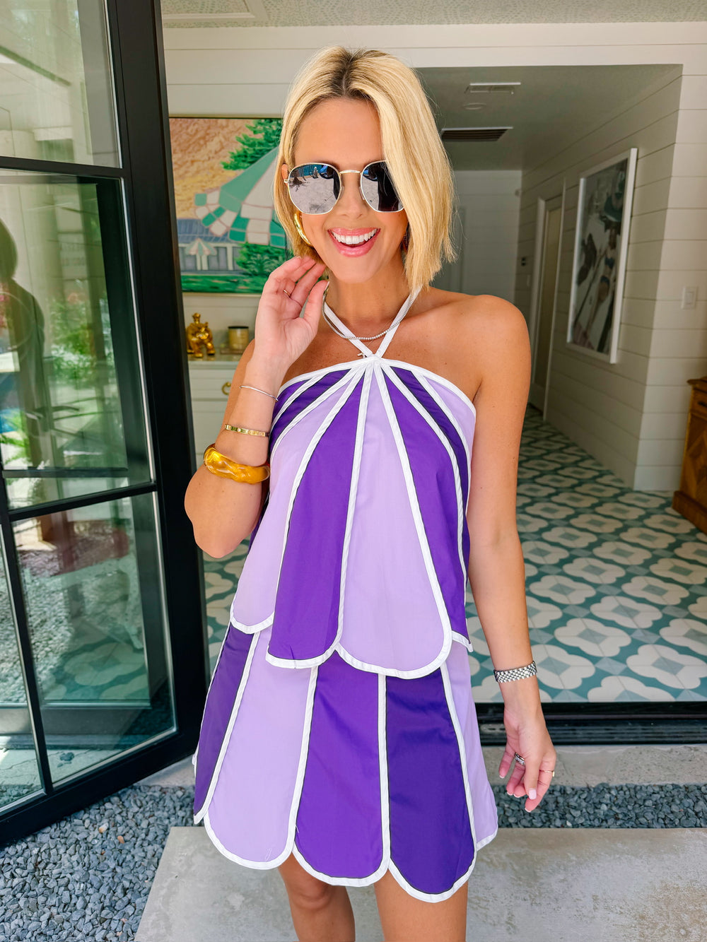 SUZIE SCALLOPED HALTER TOP SKIRT SET - PURPLE