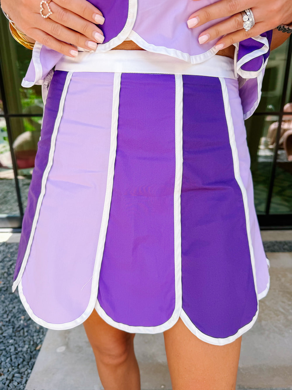 SUZIE SCALLOPED HALTER TOP SKIRT SET - PURPLE