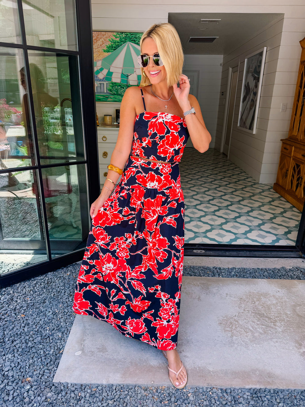 TRACE OF A MEMORY FLORAL MIDI SKIRT SET - BLACK/RED