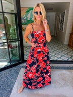 TRACE OF A MEMORY FLORAL MIDI SKIRT SET - BLACK/RED
