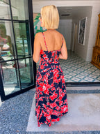 TRACE OF A MEMORY FLORAL MIDI SKIRT SET - BLACK/RED