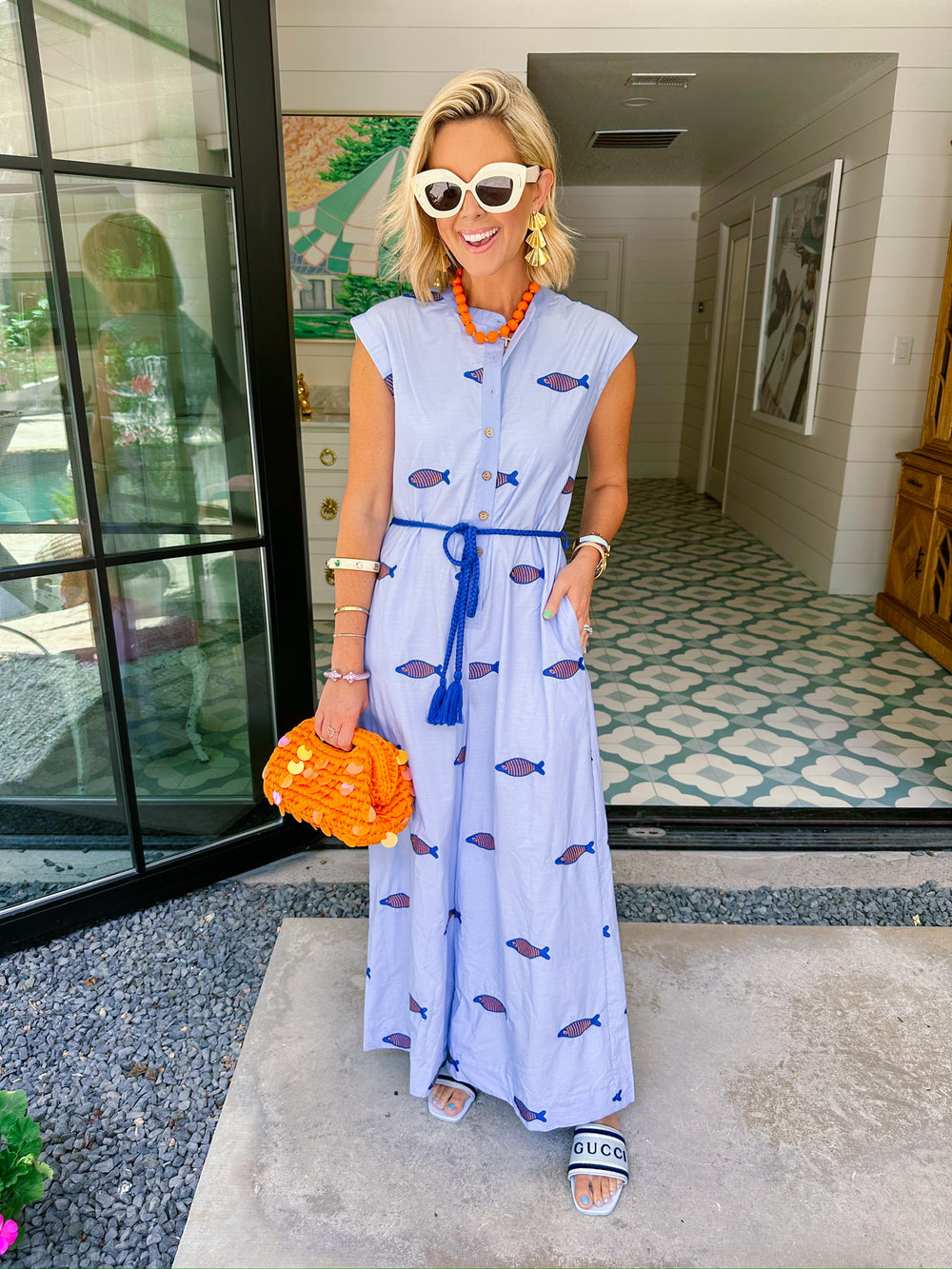 EMERSON EMBROIDERED FISH JUMPSUIT - BLUE