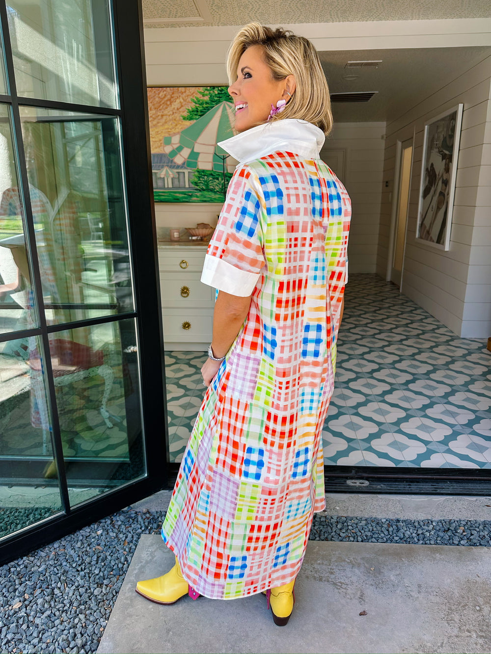 GILLIAN COLORFUL GINGHAM WATERCOLOR MIDI DRESS