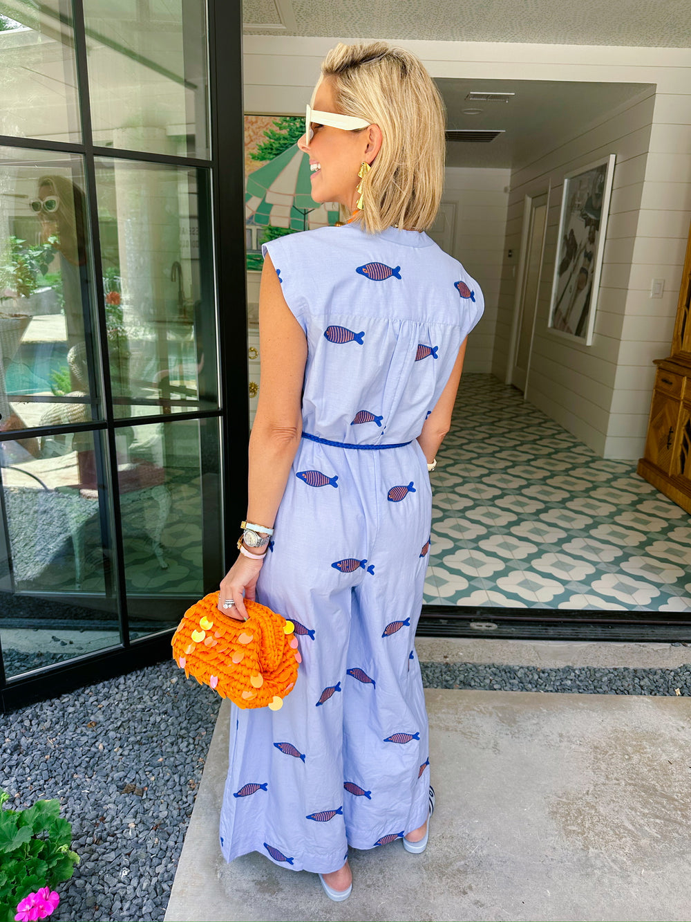 EMERSON EMBROIDERED FISH JUMPSUIT - BLUE