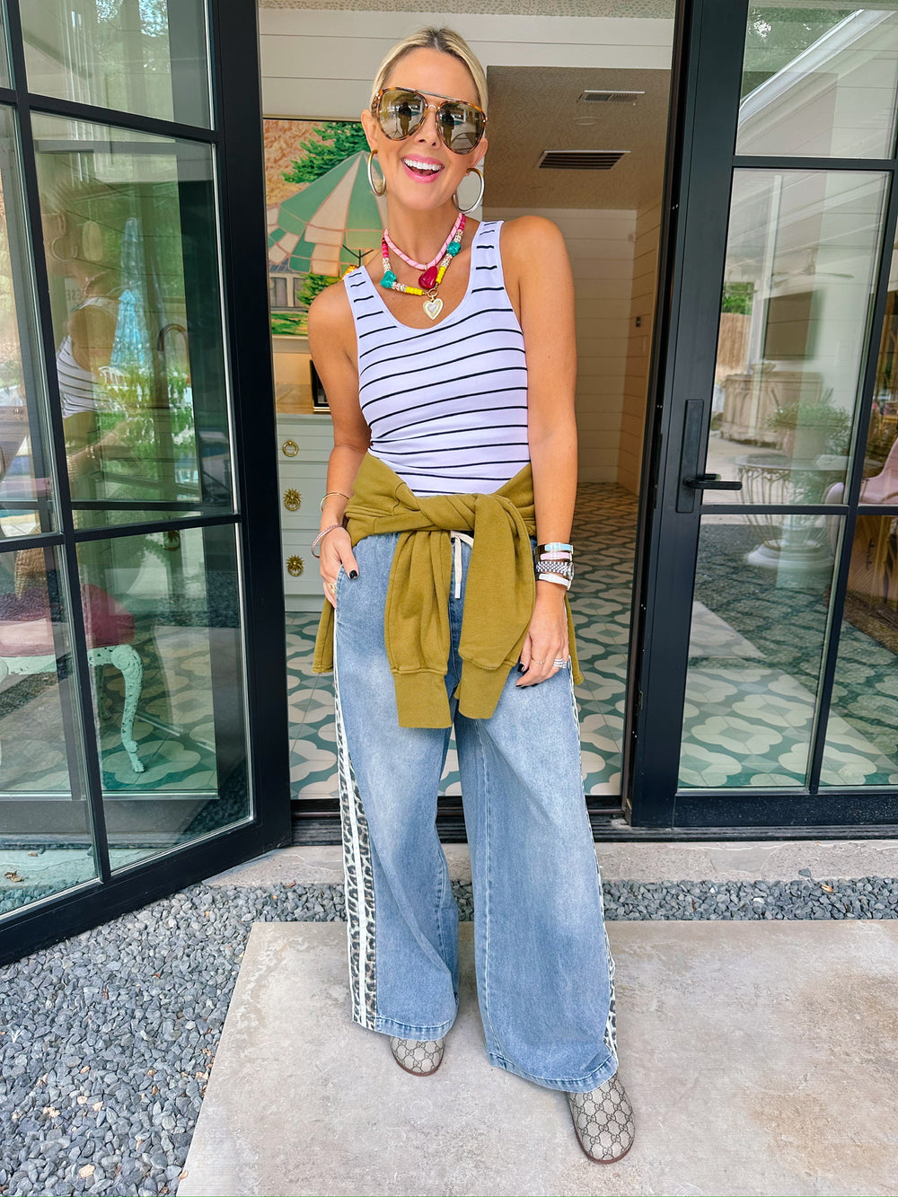 SPRINTING STRIPES TANK TOP - WHITE/BLACK