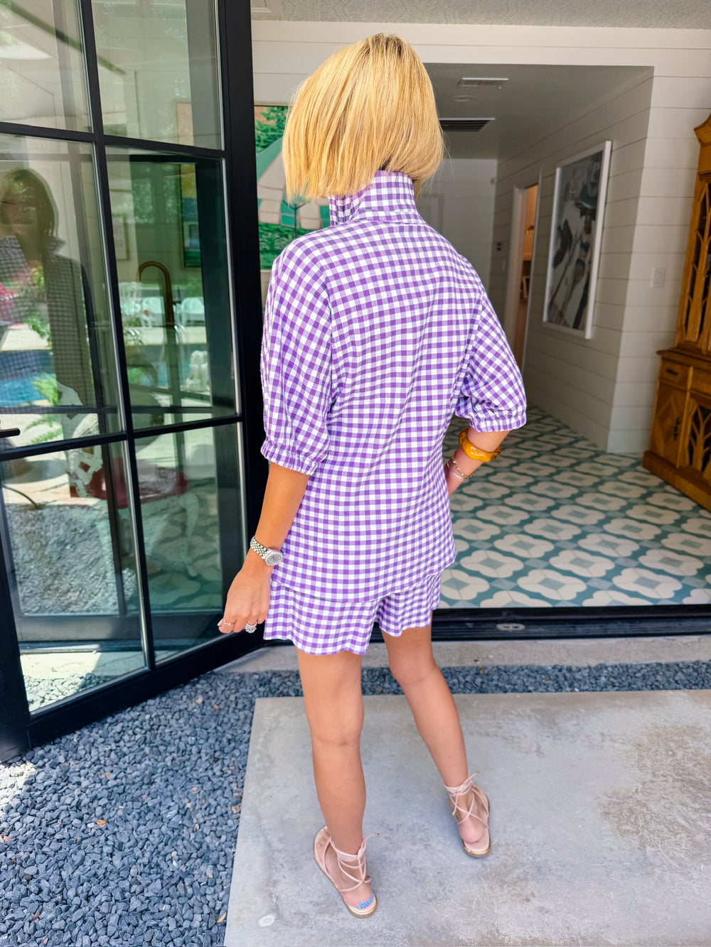 FAYE GINGHAM SHORT SET - PURPLE