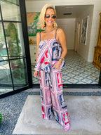 WORLD TOUR SILKY PANT SET - NAVY/PINK