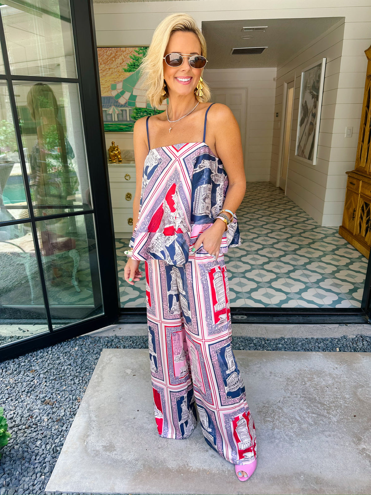 WORLD TOUR SILKY PANT SET - NAVY/PINK