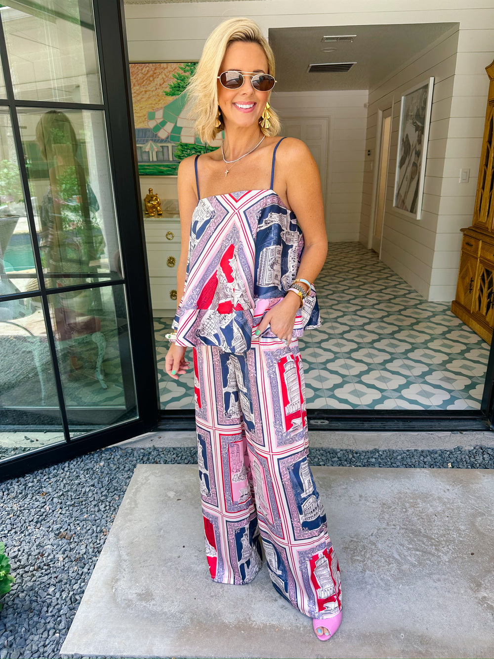 WORLD TOUR SILKY PANT SET - NAVY/PINK