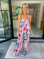 WORLD TOUR SILKY PANT SET - NAVY/PINK